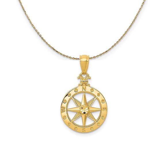 14k Yellow Gold Compass (14mm) Necklace - 20 Inch - Picture 1 of 6